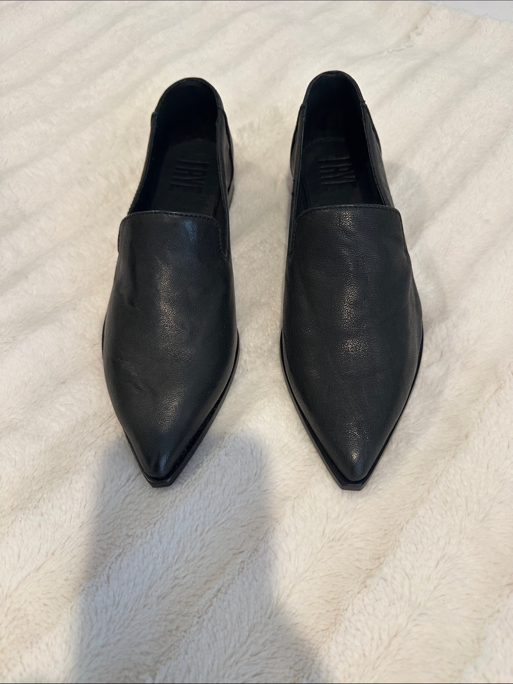 Frye Black Pointed Leather Slip-On Flats